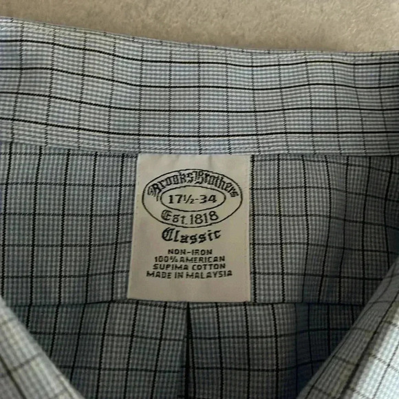 [17.5-17.75]Brooks Brothers Classic Fit  Blue Check Pattern Cotton Dress Shirt - Picture 2 of 8